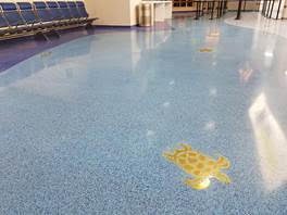 The Aruba Airport’s new epoxy terrazzo flooring with inlaid figurative medallions representing local fauna has a VB 225 moisture mitigation layer to keep everything dry and smooth.